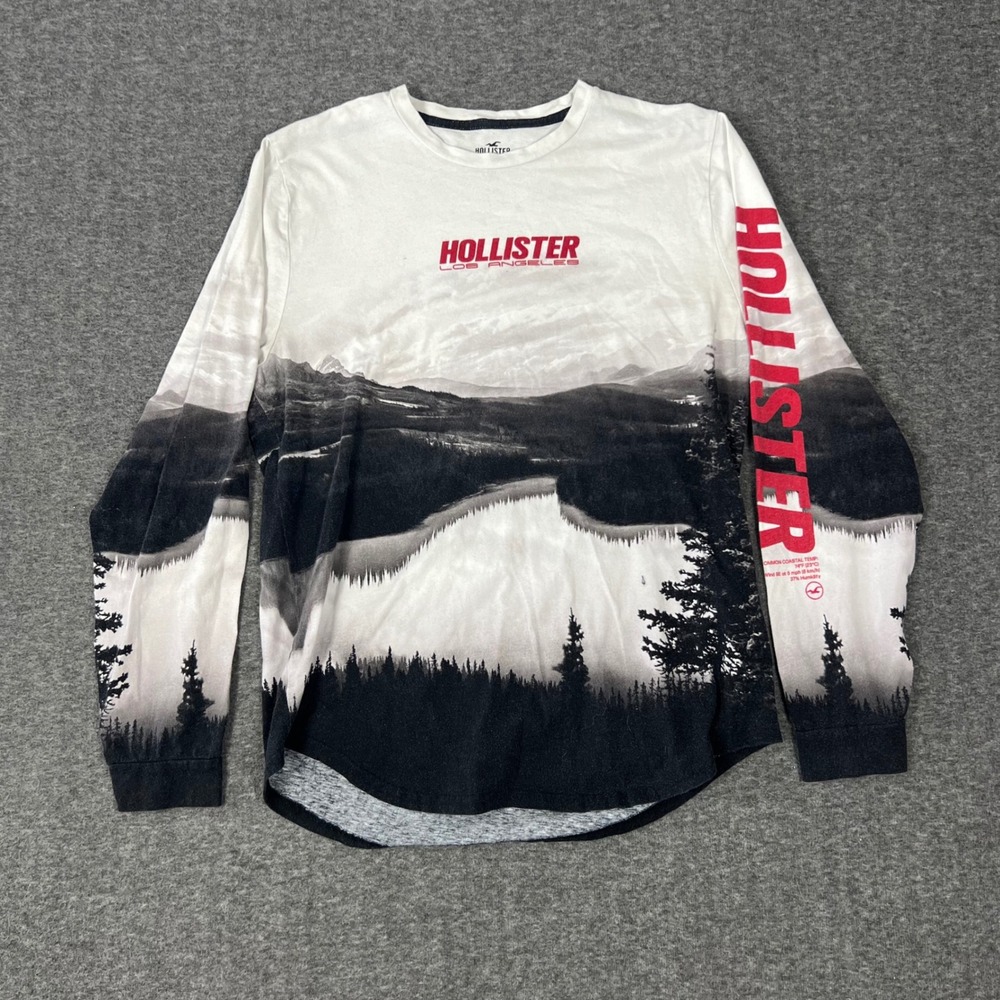 Hollister Long Sleeve Tee Shirt Women's Large White Mountain Landscape Surf